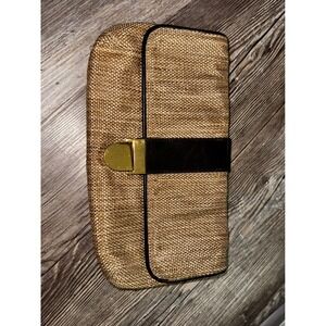 Banana Republic Clutch‎ Purse Woven Evening Bag Neutral Tan Gold Party Handbag